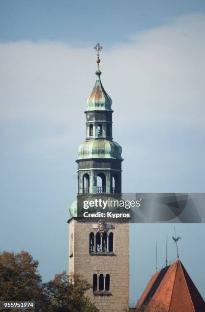 europe, austria, salzburg area, october 2017: view of church steeple - pinnacle stock-fotos und bilder