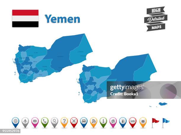 yemen - high detailed map with gps icon collection - slovenia flag stock illustrations