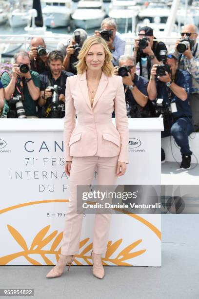 Jury President Cate Blanchettt attends the photocall for Jury during the 71st annual Cannes Film Festival at Palais des Festivals on May 8, 2018 in...