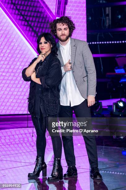 Cristina Scabbia and Andrea Butturini attends 'The Voice Of Italy' final photocall on May 8, 2018 in Milan, Italy.