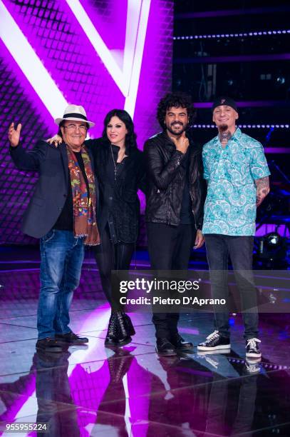 Al Bano Carrisi, Cristina Scabbia, Francesco Renga, J-Ax attends 'The Voice Of Italy' final photocall on May 8, 2018 in Milan, Italy.