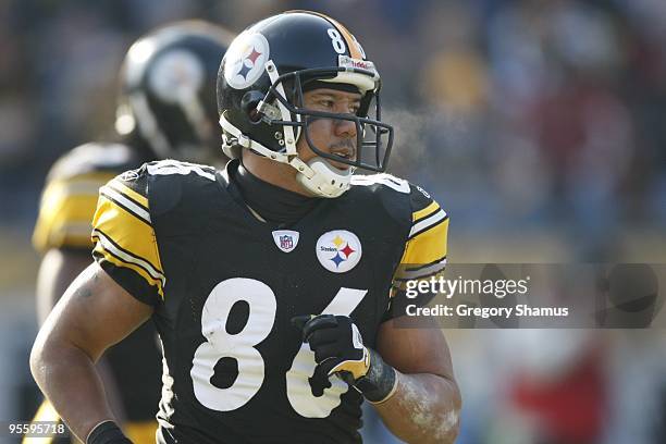 Hines Ward of the Pittsburgh Steelers looks on during the game against the Oakland Raiders on December 6, 2009 at Heinz Field in Pittsburgh,...