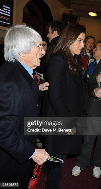 President of Formula One Bernie Ecclestone and Fabiana Flosi arrive at Cirque du Soleil's Varekai gala opening night at the Royal Albert Hall January...