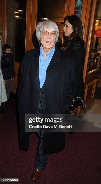 President of Formula One Bernie Ecclestone and Fabiana Flosi arrive at Cirque du Soleil's Varekai gala opening night at the Royal Albert Hall January...