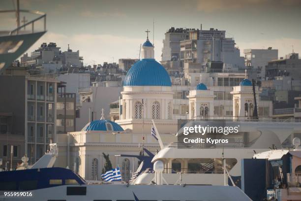 europe, greece, athens area, piraeus port, 2017: view of church - piraeus fotografías e imágenes de stock