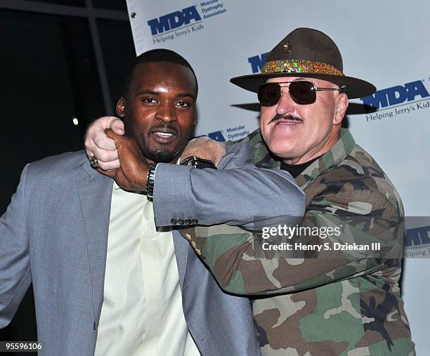 Mathias Kiwanuka of the New York Giants and Wrestler Sgt. Slaughter attend the Muscular Dystrophy Association's 2010 Muscle Team gala & benefit...