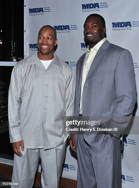 Michael Boley and Mathias Kiwanuka of the New York Giants attend the Muscular Dystrophy Association's 2010 Muscle Team gala & benefit auction at Pier...