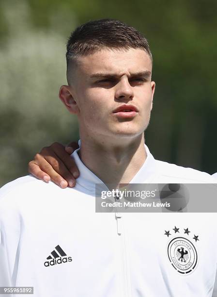 Oliver Batista Meier of Germany looks on during the UEFA European Under-17 Championship Group Stage match between Serbia and Germany at Loughborough...