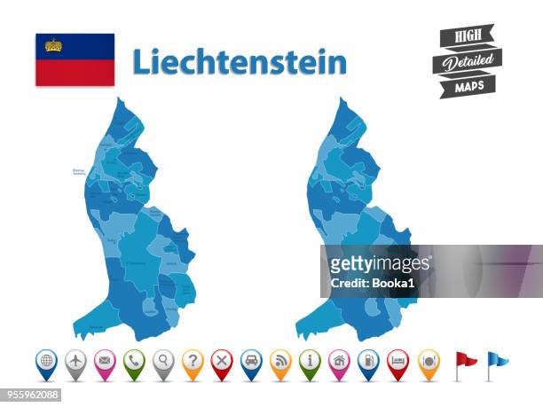 liechtenstein - high detailed map with gps icon collection - liechtenstein map stock illustrations