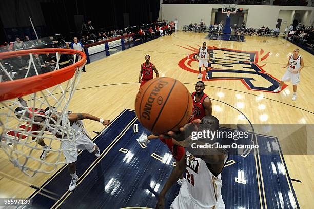 Amara Sy of the Bakersfield Jam lays the ball up during the game against the Idaho Stampede on December 19, 2009 at Jam Events Center in Bakersfield,...