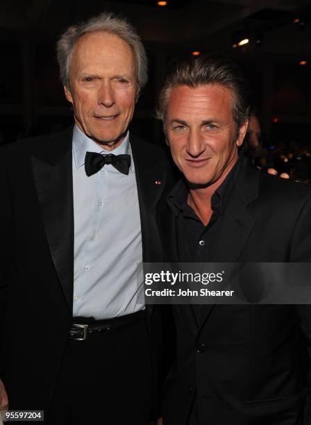 Director/actor/producer Clint Eastwood and actor Sean Penn attend the 2010 Palm Springs International Film Festival gala held at the Palm Springs...