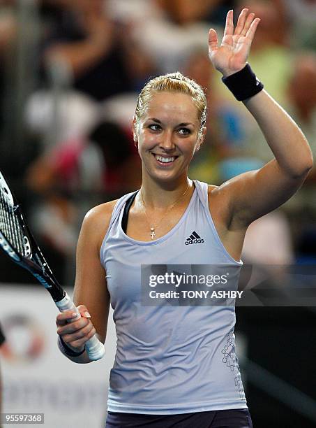 Sabine Lisicki of Germany celebrates her win against Laura Robson of Britain after their singles match on the seventh session, day five of the Hopman...