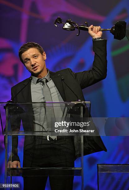 Actor Jeremy Renner accepts the Breakthrough Actor Performance award onstage at the 2010 Palm Springs International Film Festival gala held at the...