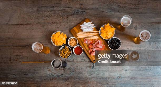 top view the table in pub - snack table stock pictures, royalty-free photos & images