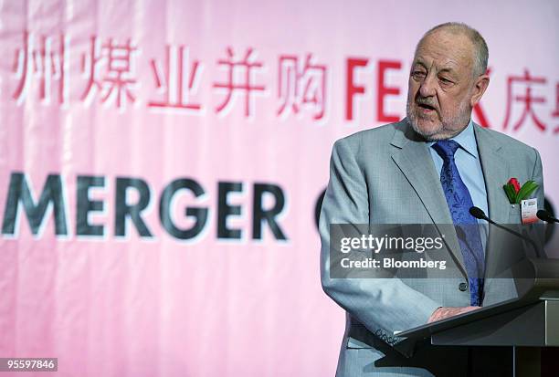 Travers Duncan, chairman of Felix Resources Ltd., attends the merger ceremony for Yanzhou Coal Mining Co.'s acquisition of Felix Resources Ltd., in...