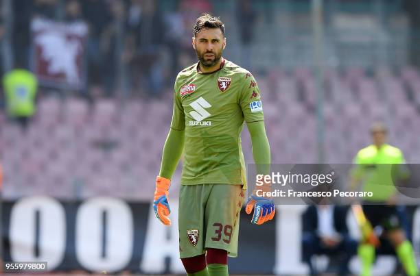 Salvatore Sirigu of Torino FC in action during the serie A match between SSC Napoli and Torino FC at Stadio San Paolo on May 6, 2018 in Naples, Italy.