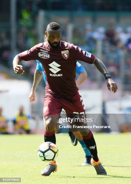 Nicolas N'Koulou of Torino FC in action during the serie A match between SSC Napoli and Torino FC at Stadio San Paolo on May 6, 2018 in Naples, Italy.