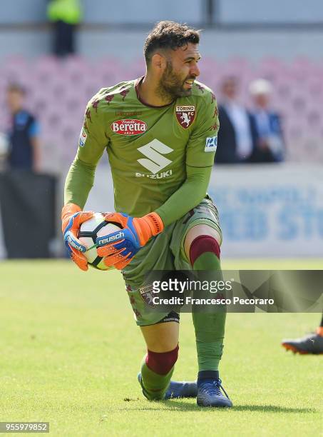 Salvatore Sirigu of Torino FC in action during the serie A match between SSC Napoli and Torino FC at Stadio San Paolo on May 6, 2018 in Naples, Italy.