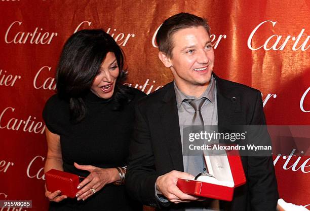 Actors Shohreh Aghdashloo and Jeremy Renner pose backstage during the 2010 Palm Springs International Film Festival gala held at the Palm Springs...