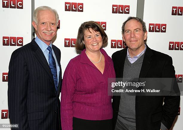 Captain Chesley B. "Sully" Sullenberger III, TLC President and General Manager Eileen O'Neill and producer Dan Birman attend the premiere of "Brace...