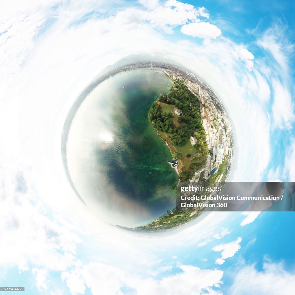 Little Planet Photo of Lake Geneva, Switzerland in the Summer