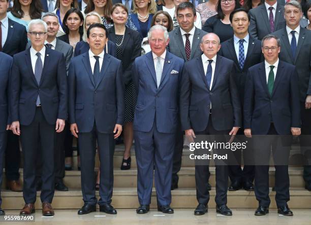 Secretary General of Interpol Jurgen Stock, President of Interpol Meng Hongwei, Prince Charles, Prince of Wales, French Interior Minister Gerard...