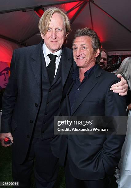 Composer T Bone Burnett and actor Sean Penn attend the after party for the 2010 Palm Springs International Film Festival gala held at the Parker on...