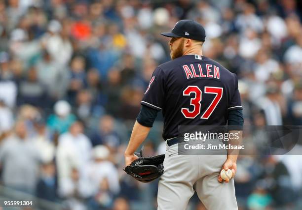 Cody Allen of the Cleveland Indians in action against the New York Yankees at Yankee Stadium on May 6, 2018 in the Bronx borough of New York City....