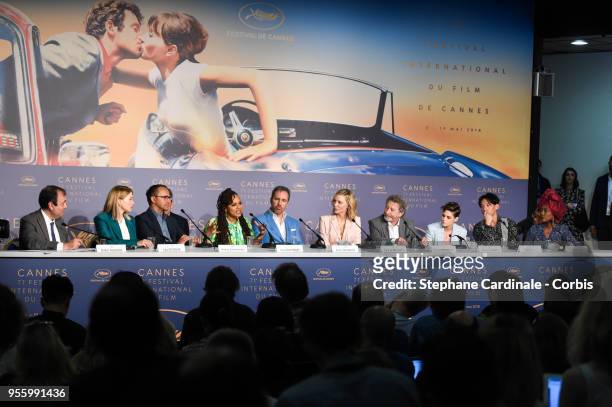 Jury members Lea Seydoux, Andrey Zvyagintsev, Ava DuVernay, Denis Villeneuve, jury president Cate Blanchett, and jury members Robert Guediguian,...