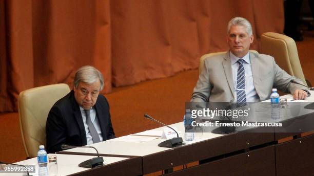 General Secretary of the United Nations Antonio Guterres and Miguel Diaz-Canel President of Cuba attend the inauguration of the 37th Session of CEPAL...