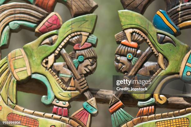 authentic handcraft souvenirs of maya civilisation - civilization stockfoto's en -beelden