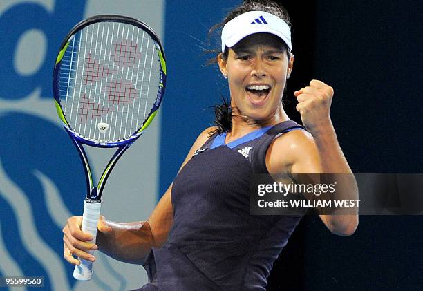 Ana Ivanovic of Serbia reacts in her match against Timea Bacsinszky of Switzerland at the Brisbane International tennis tournament, in Brisbane on...