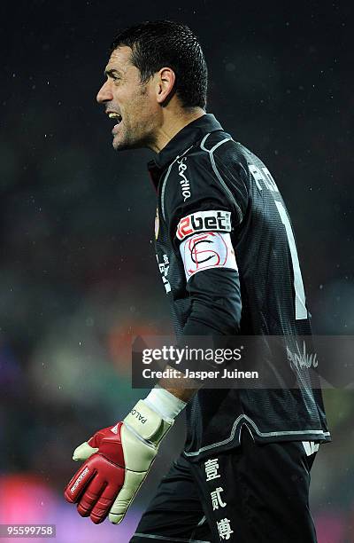 Goalkeeper Andres Palop of Sevilla reacts during the 1/8 final Copa del Rey match between Barcelona and Sevilla at the Camp Nou stadium on January 5,...