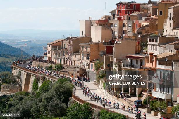 The pack rides in Monterosso Almo during the 4th stage between Catania and Caltagirone of the 101st Giro d'Italia, Tour of Italy cycling race, on May...