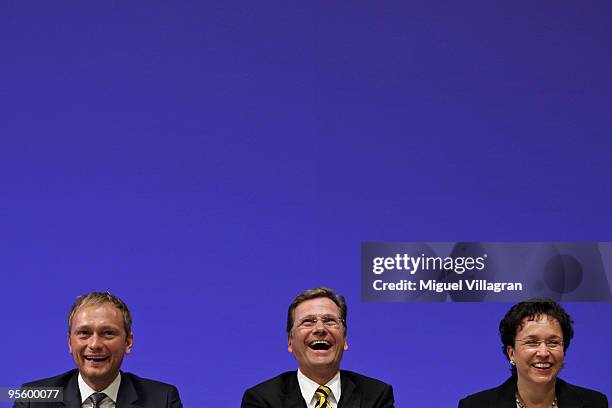 Christian Lindner, new secretary general of Germany's Free Democratic Party , German Foreign Minister and FDP Chairman Guido Westerwelle and Birgit...