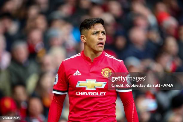 Alexis Sanchez of Manchester United during the Premier League match between Manchester United and Arsenal at Old Trafford on April 29, 2018 in...