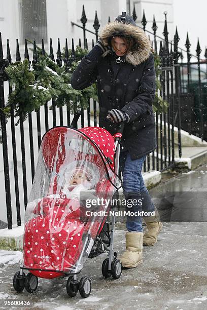 Jools Oliver sighted walking in the snow on January 6, 2010 in London, England.