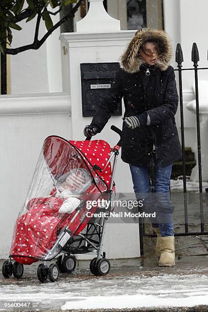 Jools Oliver sighted walking in the snow on January 6, 2010 in London, England.