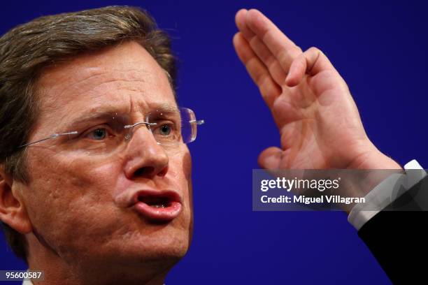 German Foreign Minister and German Free Democrats Chairman Guido Westerwelle addresses the audience during the FDP Ephiphany conference on January 6,...