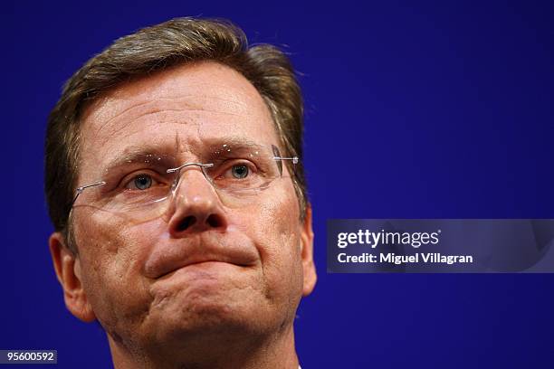 German Foreign Minister and German Free Democrats Chairman Guido Westerwelle addresses the audience during the FDP Ephiphany conference on January 6,...