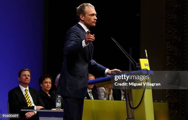 Christian Lindner, new secretary general of Germany's Free Democratic Party , addresses the audience during the FDP Ephiphany conference on January...
