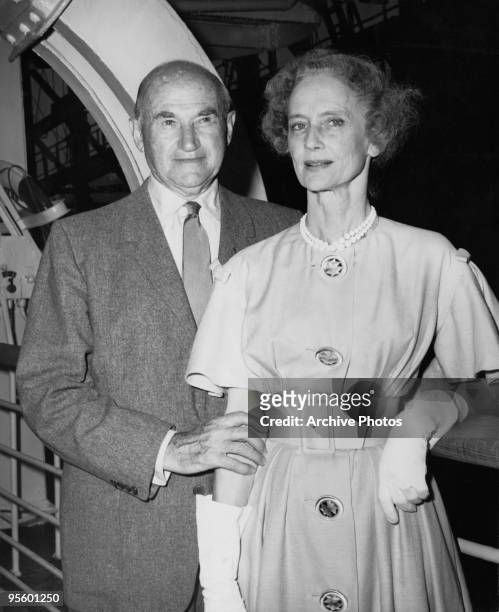 American film producer Samuel Goldwyn and his wife Frances Howard arrive in New York aboard the French liner 'SS Liberte', 1959. They are returning...