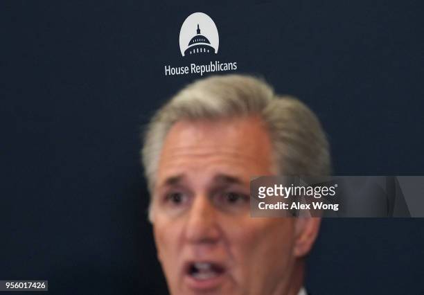 House Majority Leader Rep. Kevin McCarthy speaks during a news conference May 8, 2018 at the U.S. Capitol in Washington, DC. House GOP held a...