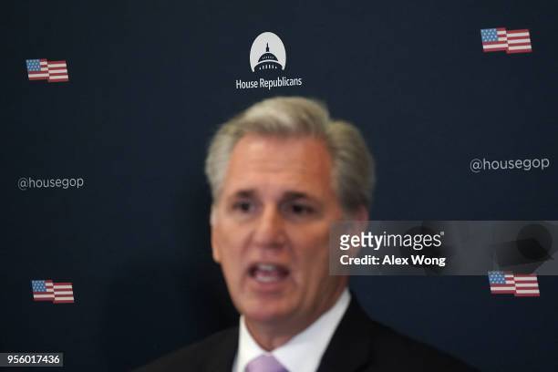 House Majority Leader Rep. Kevin McCarthy speaks during a news conference May 8, 2018 at the U.S. Capitol in Washington, DC. House GOP held a...