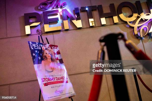 Poster promoting adult film star Stephanie Clifford, AKA Stormy Daniels, is seen outside the Penthouse Club in Philadelphia, Pennsylvania on May 7,...