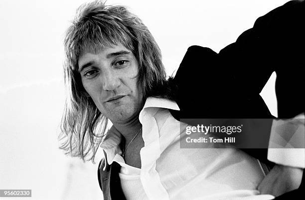 British rock singer Rod Stewart is interviewed in his room at the Colony Square Hotel on August 2, 1975 in Atlanta, Georgia.