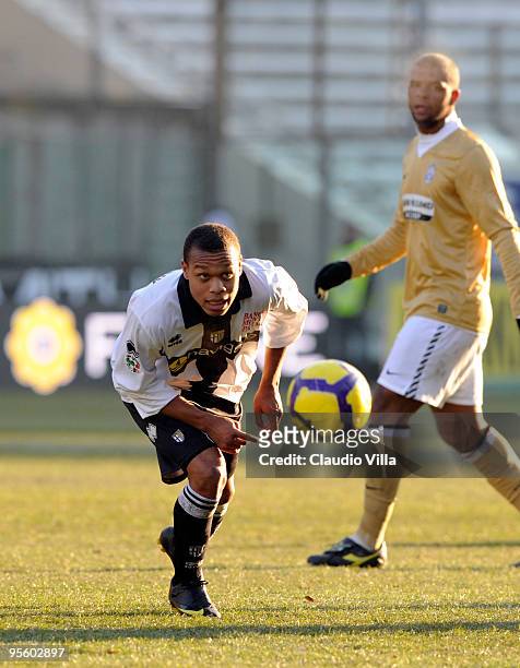 Jonathan Biabiany of Parma FC in action during the Serie A match between Parma and Juventus at Stadio Ennio Tardini on January 6, 2010 in Parma,...