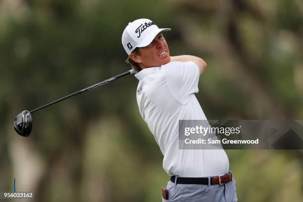 Derek Fathauer of the United States plays a shot during practice rounds prior to THE PLAYERS Championship on the Stadium Course at TPC Sawgrass on...