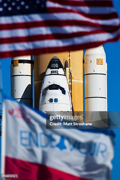 Space Shuttle Endeavour rolls to launch pad 39-A at the Kennedy Space Center January 6, 2010 in Cape Canaveral, Florida. Endeavour and its crew are...