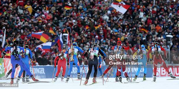 General action during the Women's 4 x 6km Relay in the e.on Ruhrgas IBU Biathlon World Cup on January 6, 2010 in Oberhof, Germany.